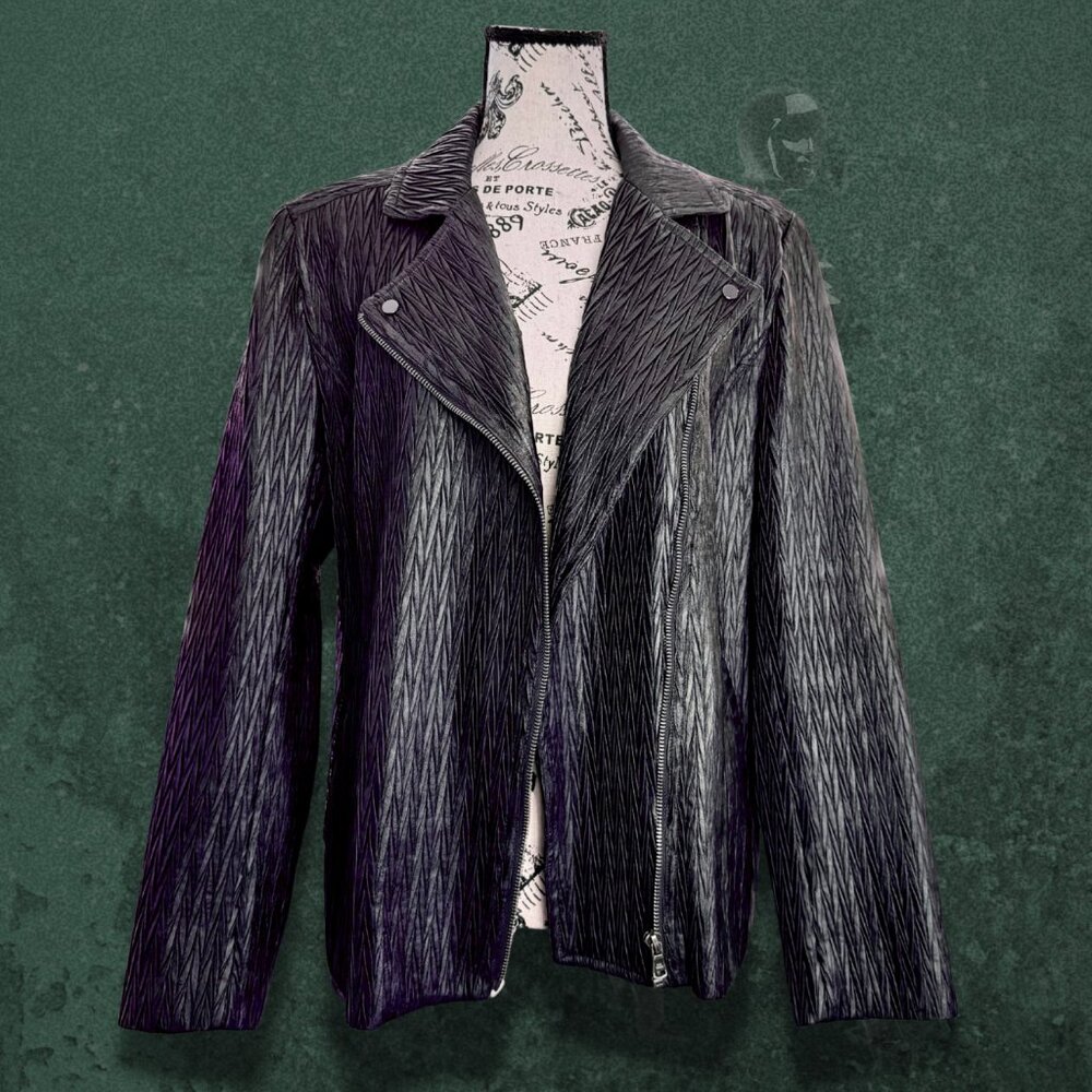 Erin London Metallic Blue Retro Textured Woven Shimmer Zip Jacket L